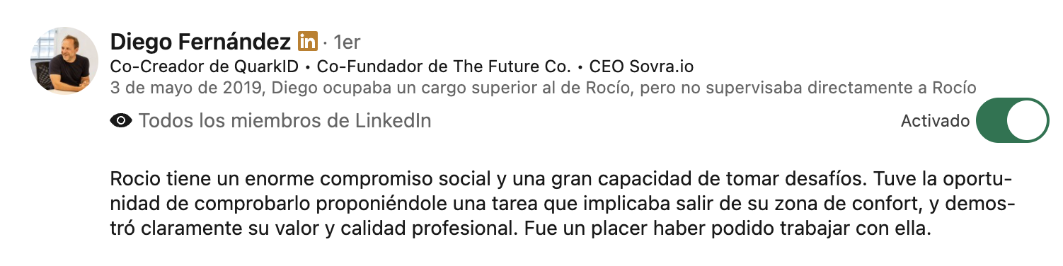 Recomendación de Diego Fernández en LinkedIn